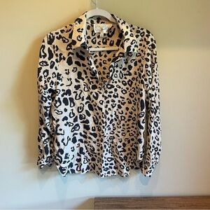 Rory Beca Silk Long Sleeve Popover Blouse Animal print